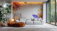 Golden blue pink leaves wallpaper for modern spaces tropical-17