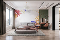 Removable golden blue pink leaves wallpaper for walls tropical-17