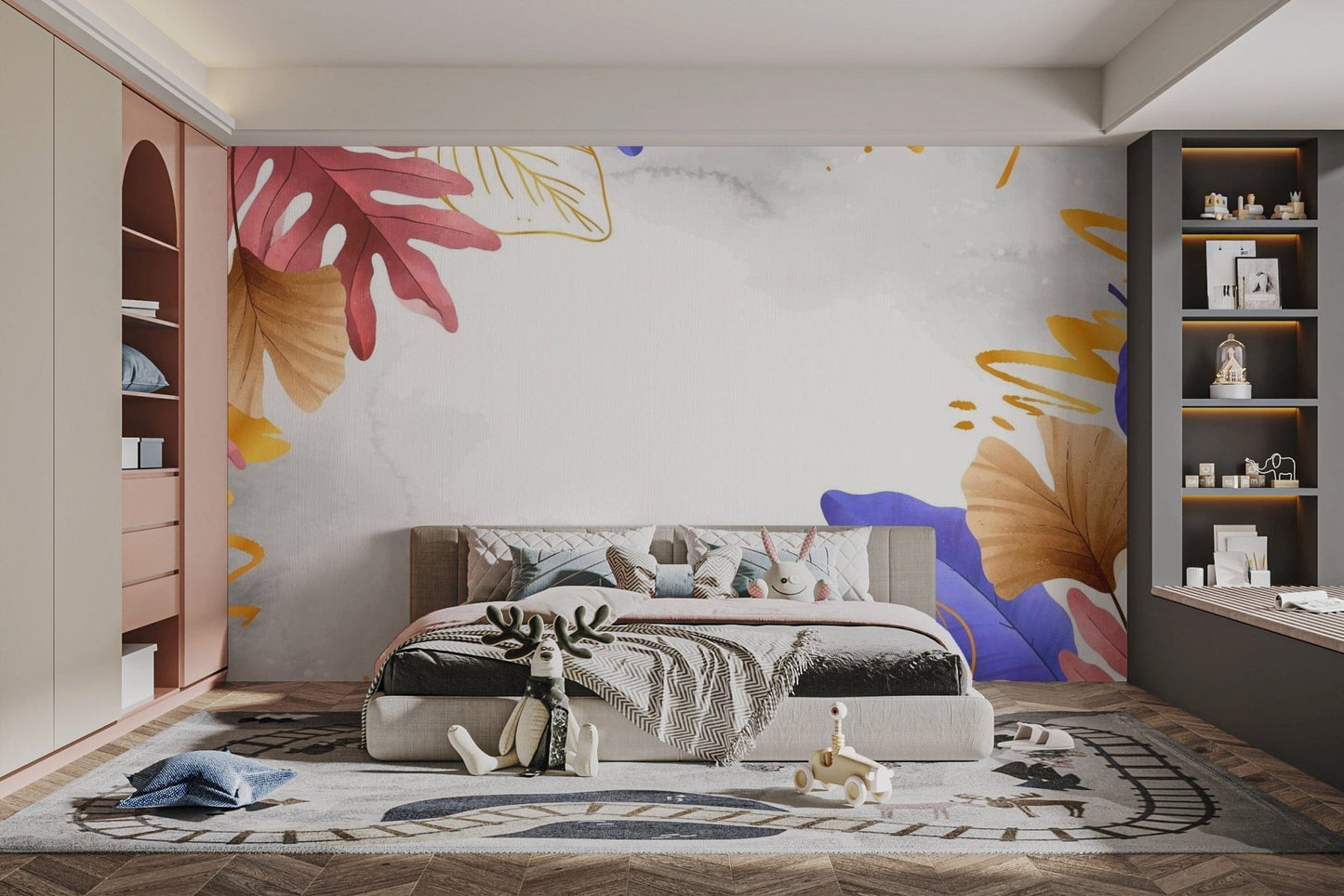 Golden Blue and Pink Leaves Wallpaper - Giffywalls tropical-17