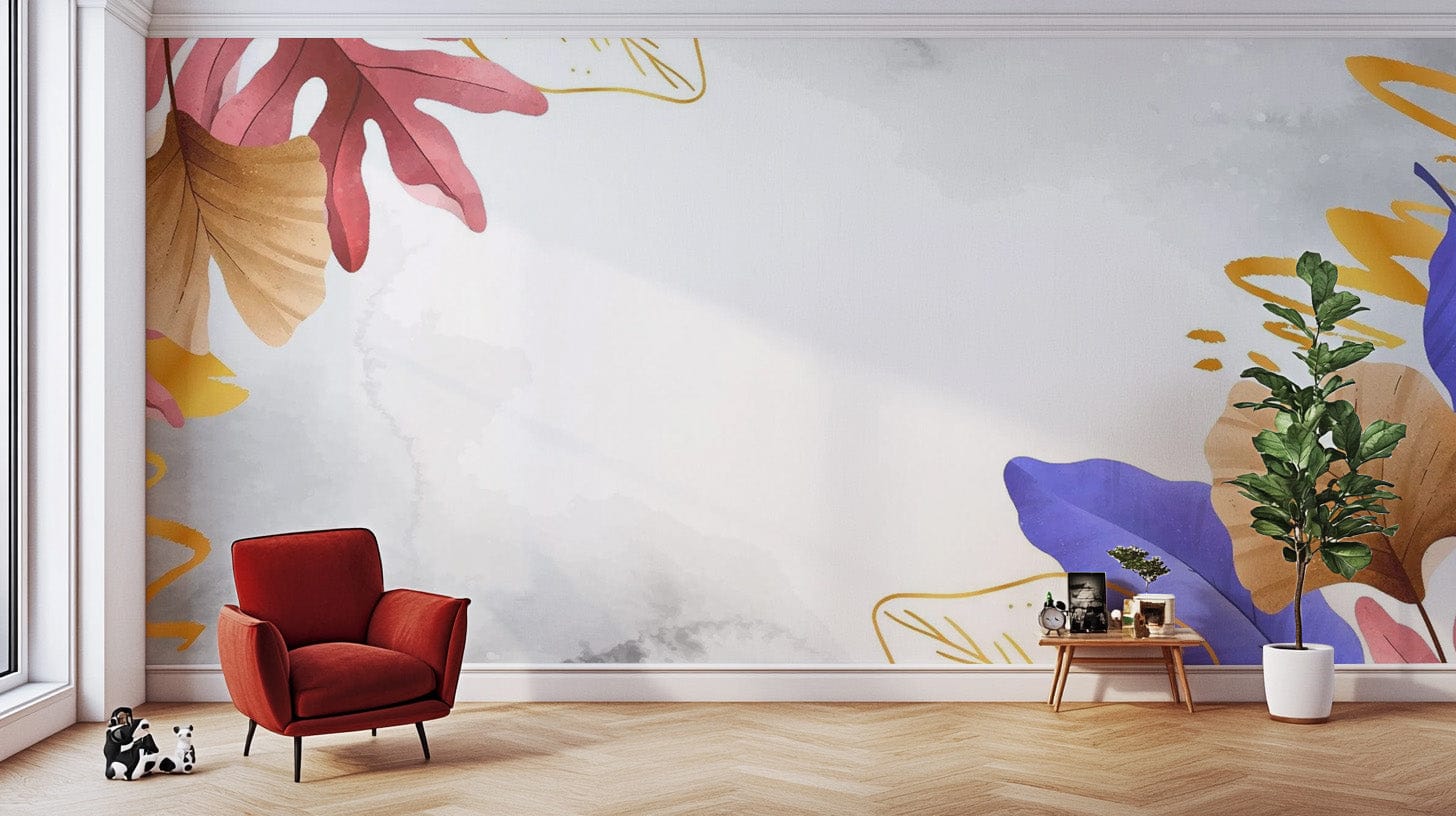 Golden Blue and Pink Leaves Wallpaper - Giffywalls tropical-17