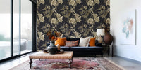 Rich floral contrast in Golden Botanical printed Wallpaper design