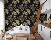 Warm golden blossoms across Botanical Drama Wallpaper with branches