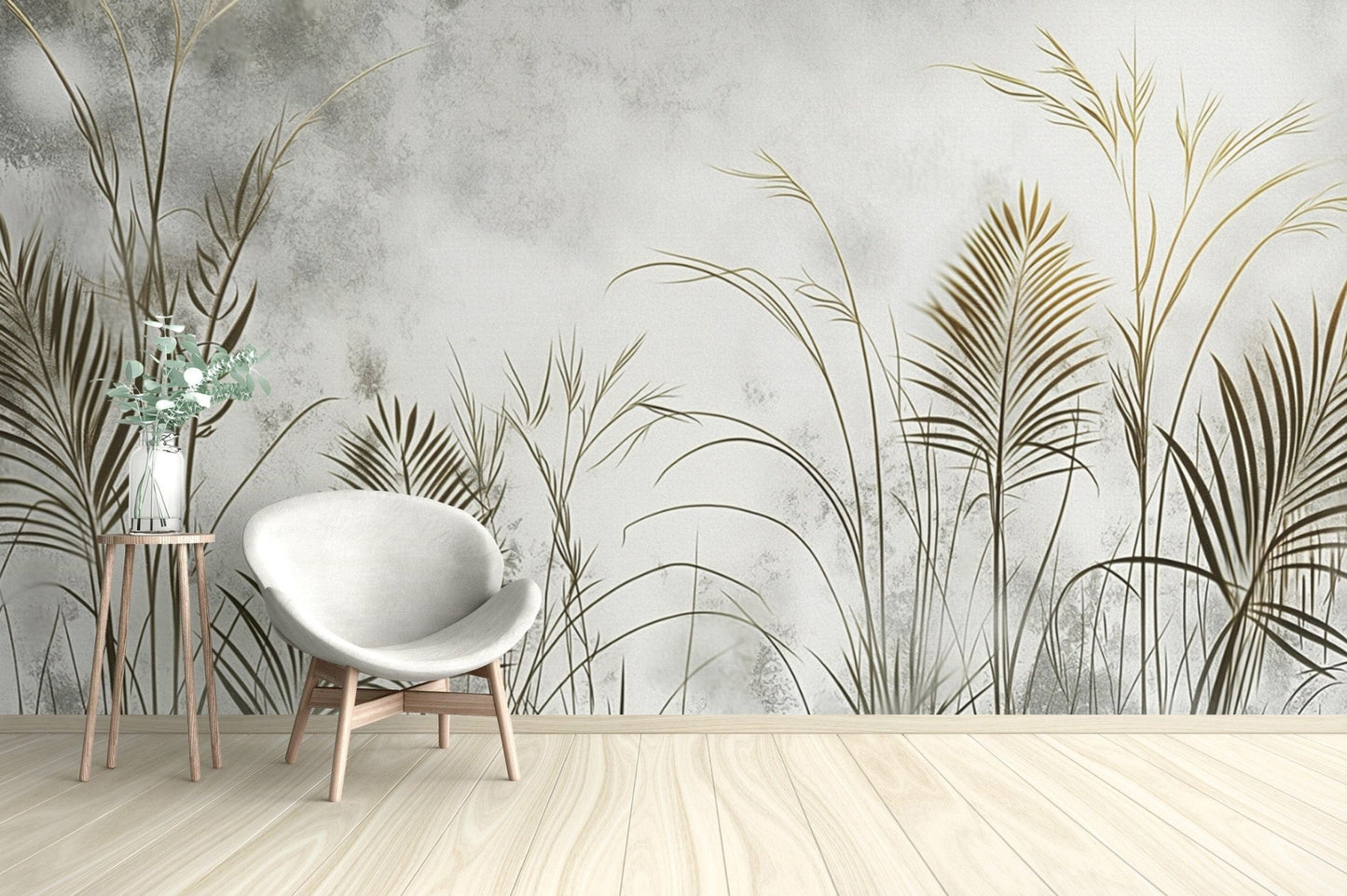 Modern botanical gold grass wallpaper
