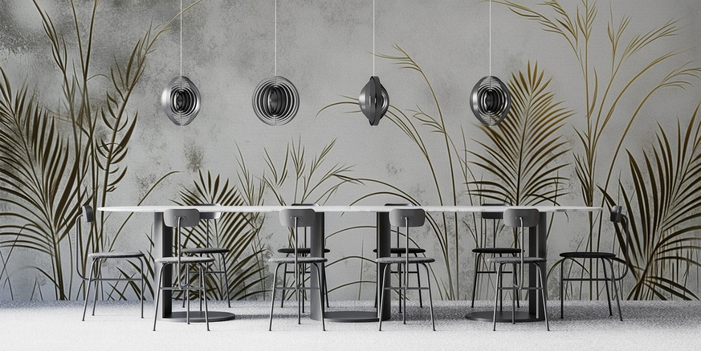 Metallic gold botanical wallpaper pattern
