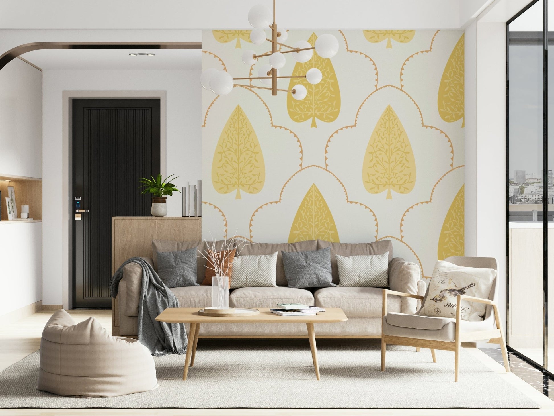 Symmetrical vines mural, a stately Golden Branch statement piece.
