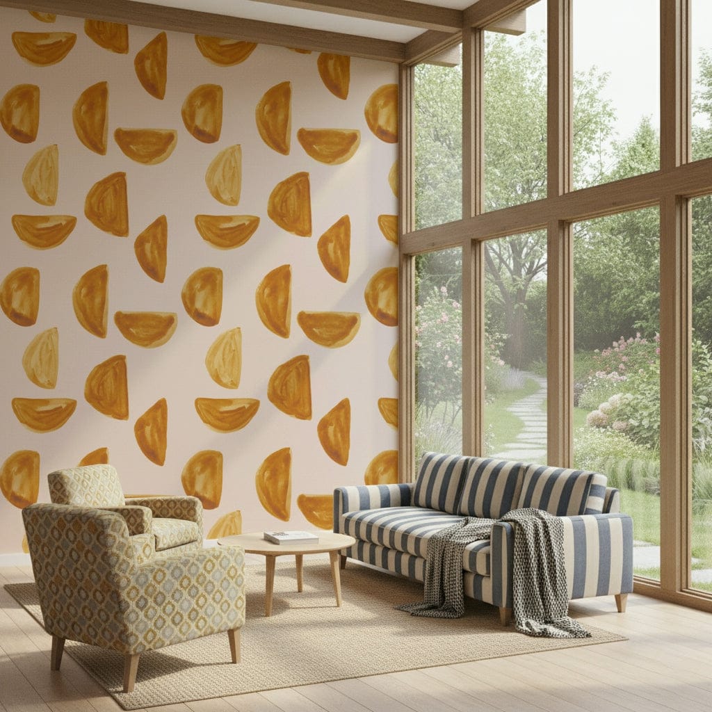 Textured semicircles design on Golden Brushstrokes Wallpaper roll