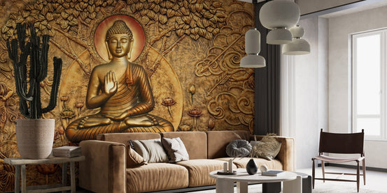 Golden Buddha wallpaper with serene design, B356