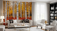 Living room with Golden Canopy, Red Carpet wall mural and autumn trees