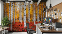 Bright forest color defines Golden Canopy, Red Carpet wall mural beautifully
