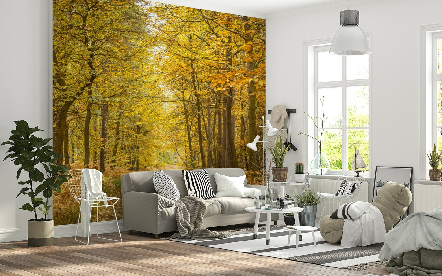 Vertical tree trunks on the Golden Canopy Trail Wall Mural.