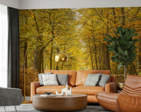 Elegant kitchen with Golden Canopy Trail Wall Mural background.