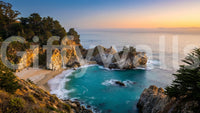 Golden Cove Wall Mural with glowing coastal cliffs, turquoise water, and sunset sky