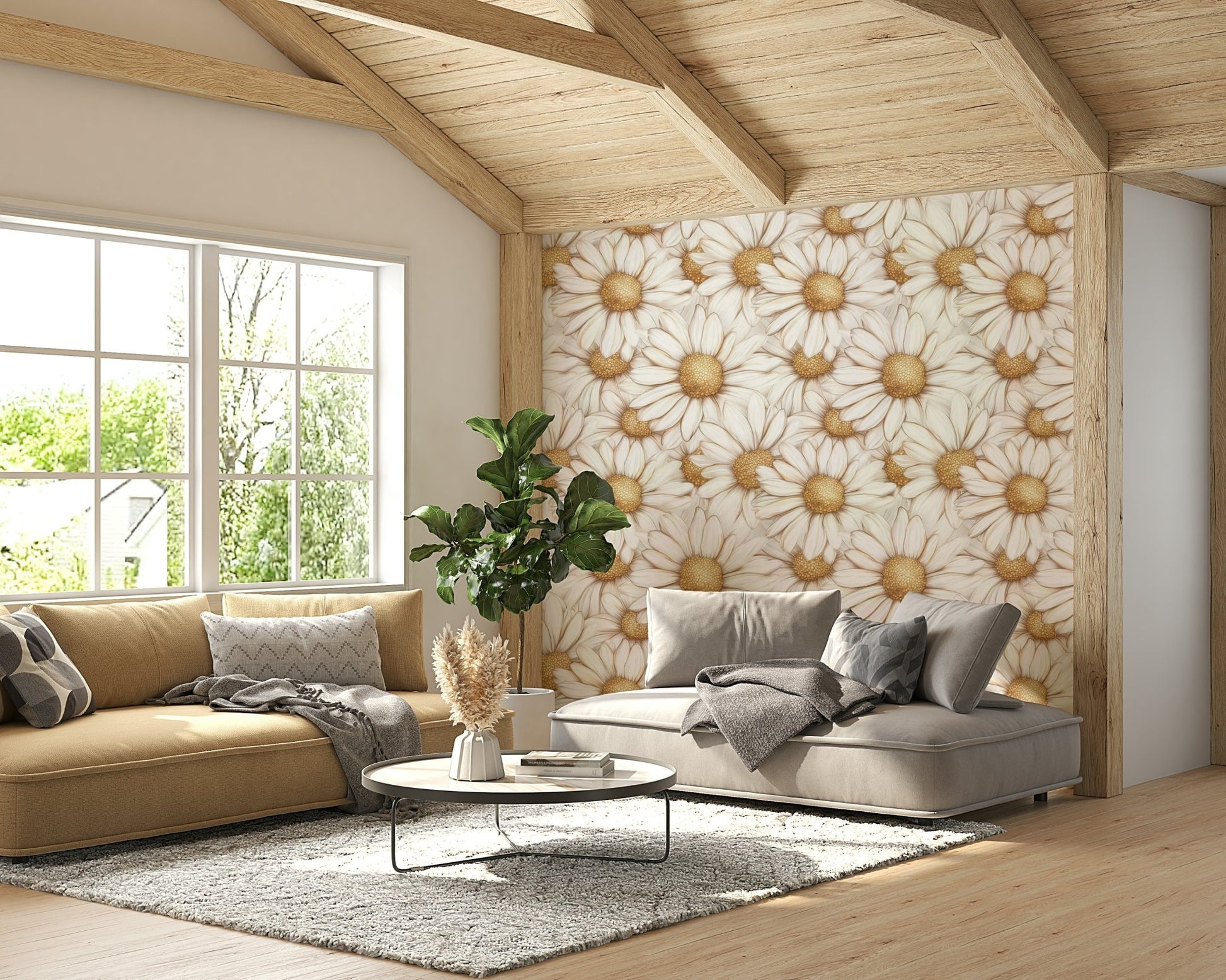 Bright golden daisy patterns for walls

