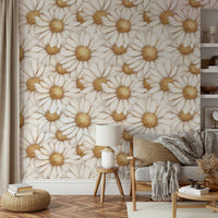 Soft golden daisy wallpaper for living rooms

