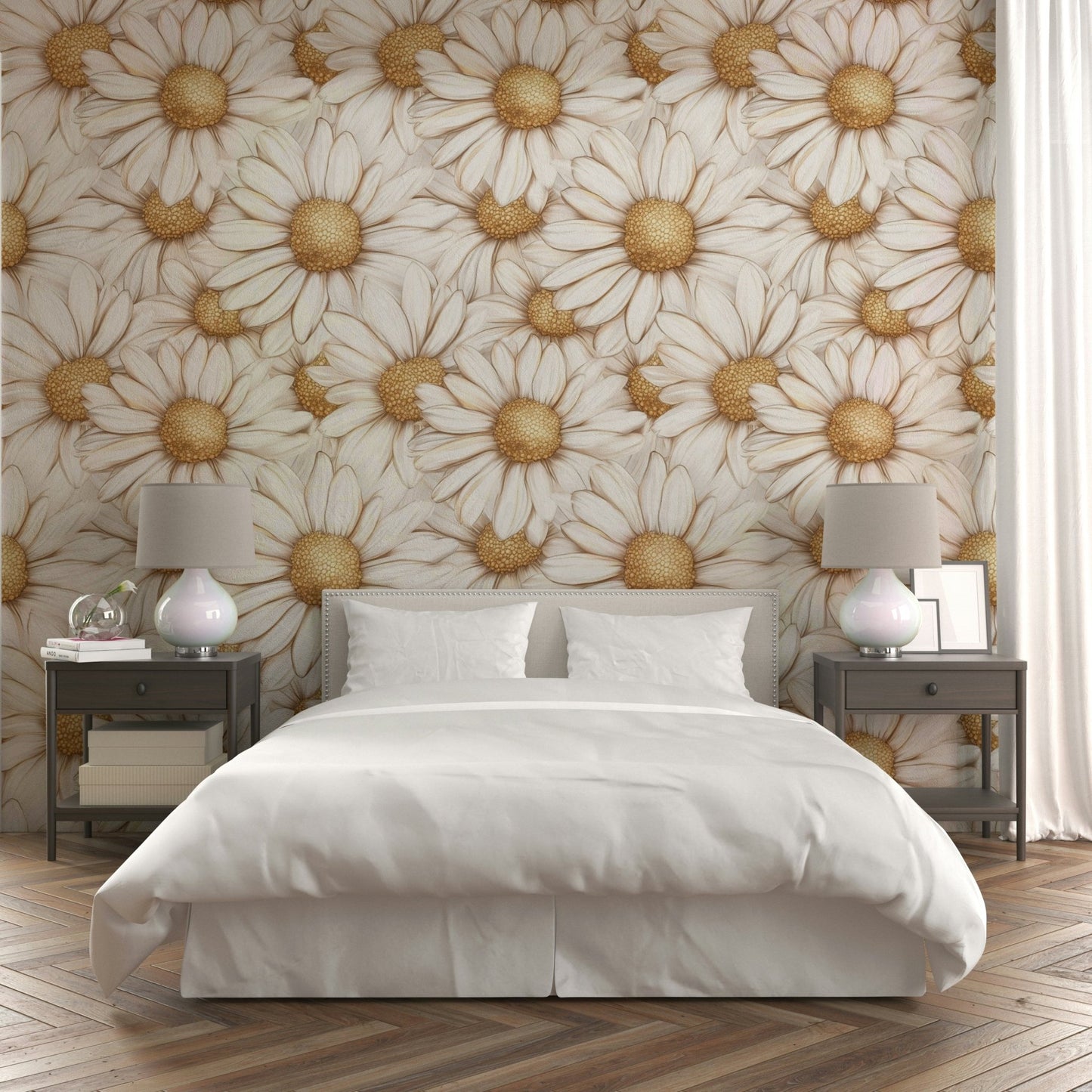 Subtle golden daisy wallpaper for peaceful spaces

