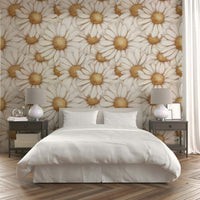 Subtle golden daisy wallpaper for peaceful spaces

