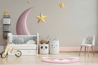 Soft pink moon and golden accents wall mural for bedrooms

