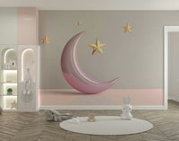 Whimsical Golden Dreams mural for peaceful living rooms

