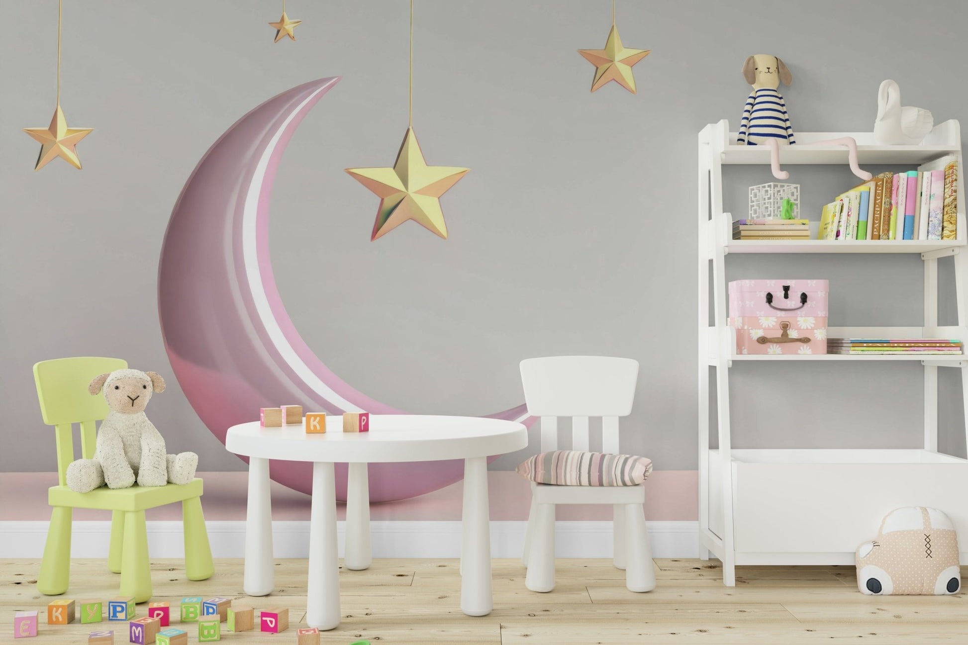 Peel-and-stick Golden Dreams wall mural for easy application

