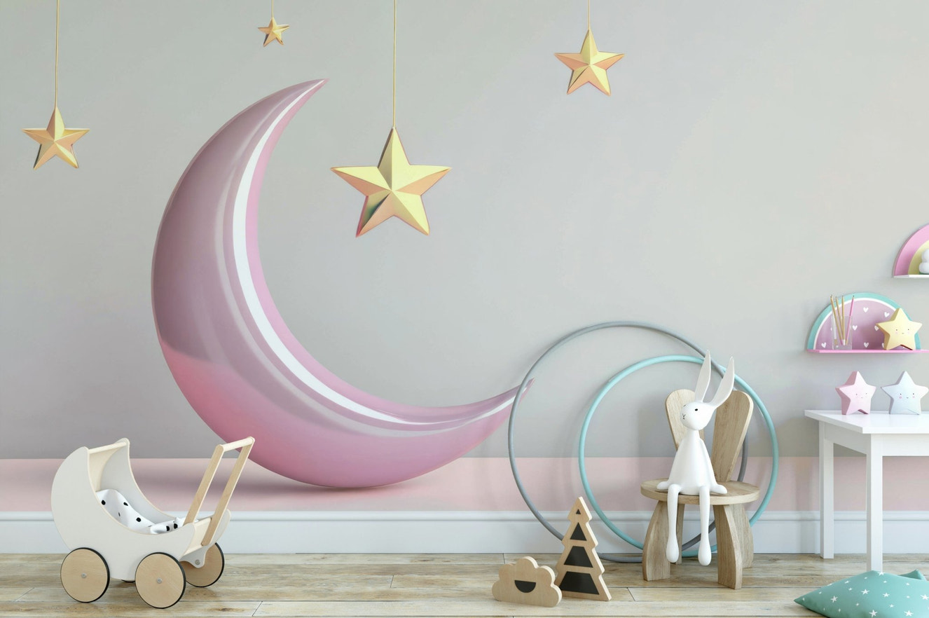 Golden Dreams Under a Pink Moon wall mural for dreamy decor

