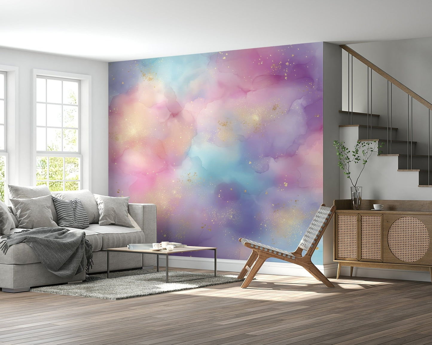 Celestial Golden Dust Fantasy wallpaper mural with gold glitter.