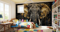 Bedroom styled in Golden Elephant wall mural with bold art