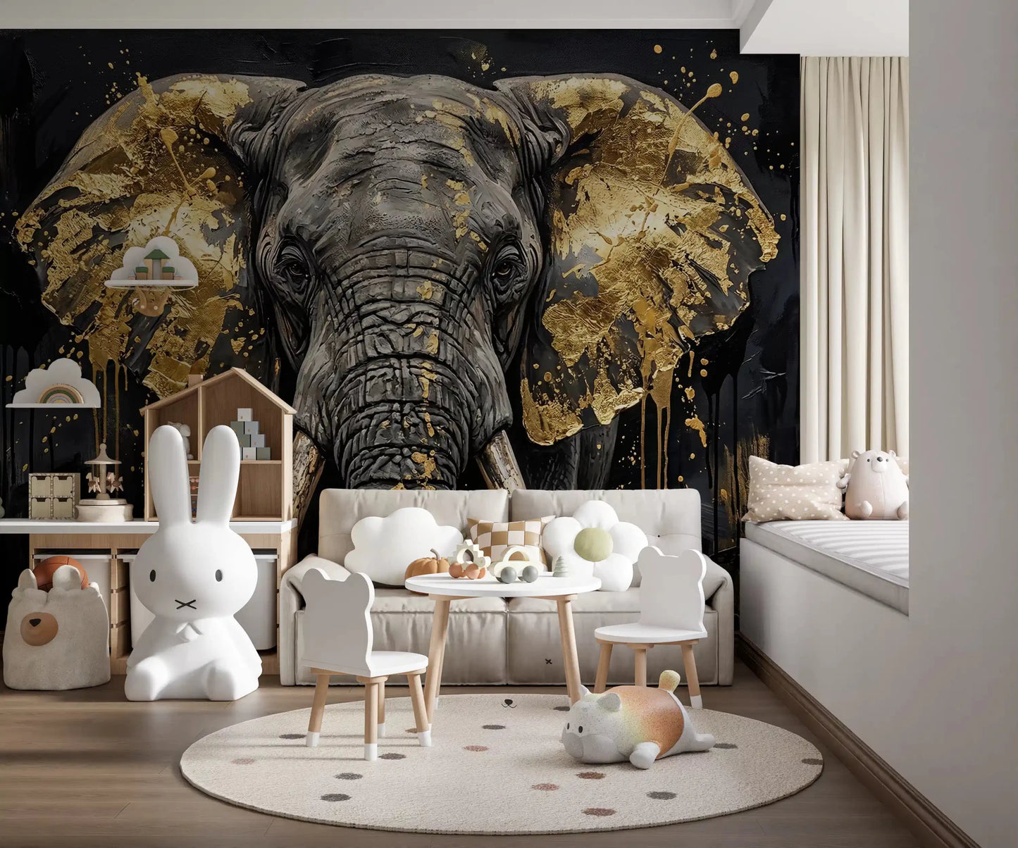 Dramatic Golden Elephant wall mural with luxury finish