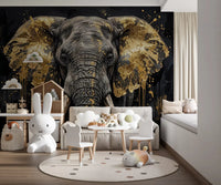 Dramatic Golden Elephant wall mural with luxury finish