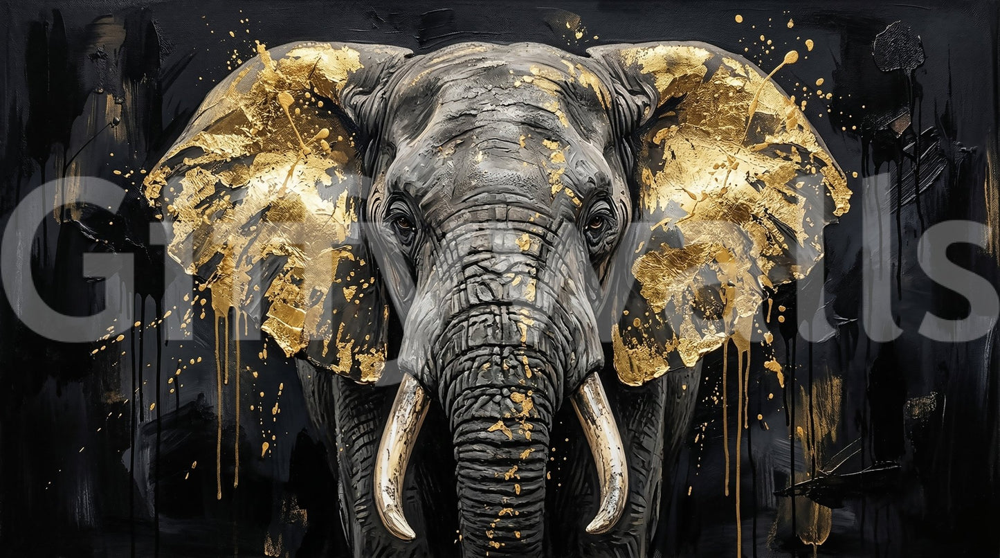 Golden Elephant wall mural with gold splatter and texture