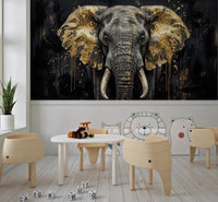 Kids room featuring Golden Elephant wall mural and gold texture