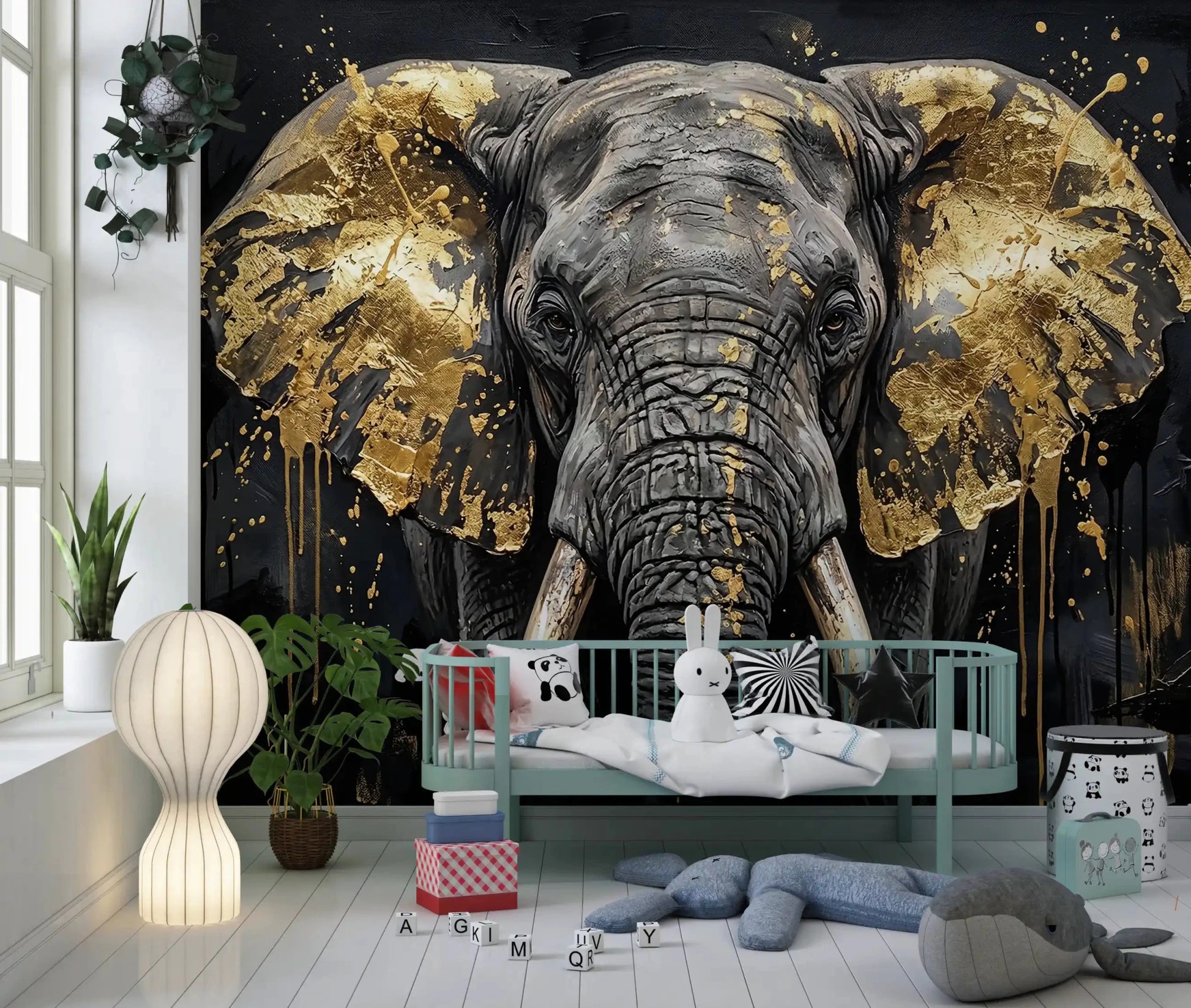 Abstract gold detail in Golden Elephant wall mural design