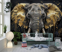 Abstract gold detail in Golden Elephant wall mural design