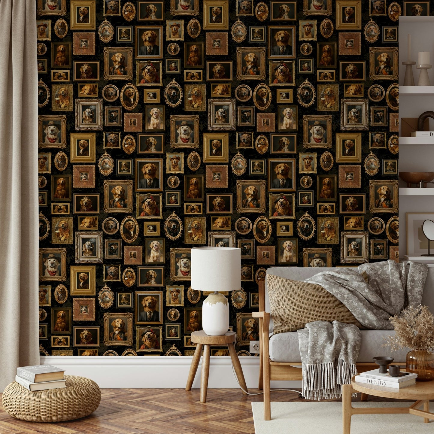 Collection of various dog breeds in vintage portrait style.

