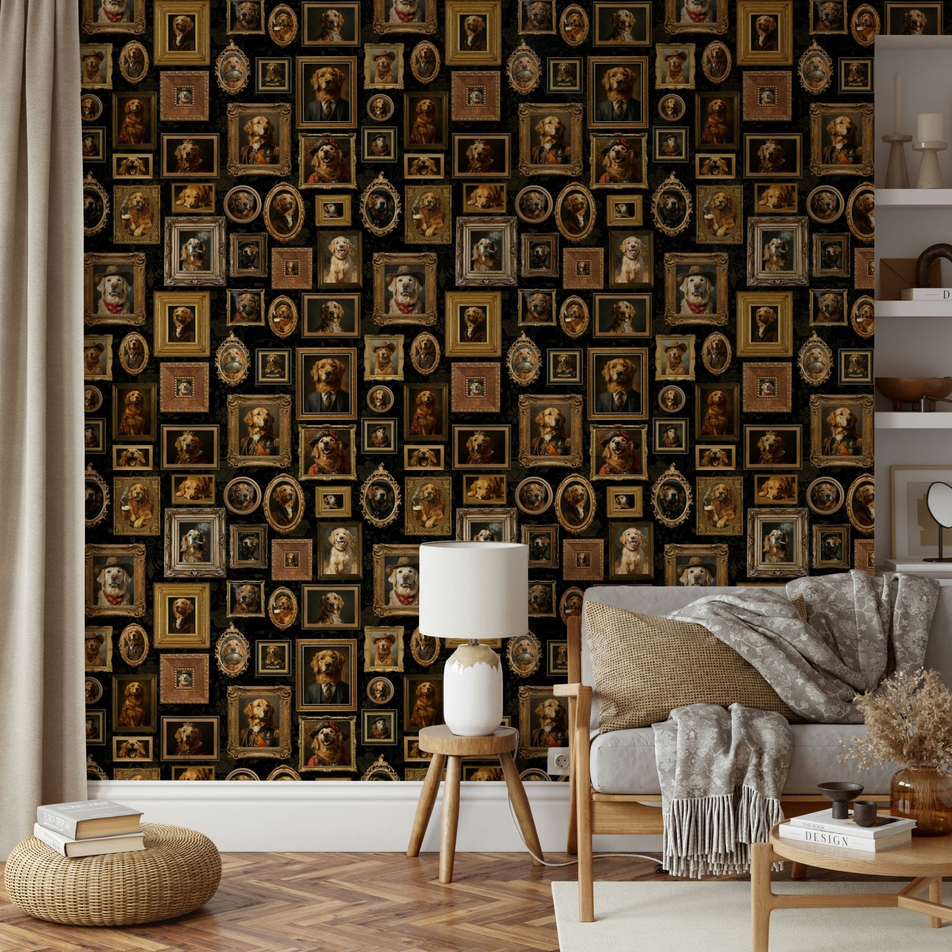 Collection of various dog breeds in vintage portrait style.

