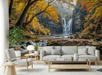 Scenic Golden Falls Wall Mural for a contemporary lounge space