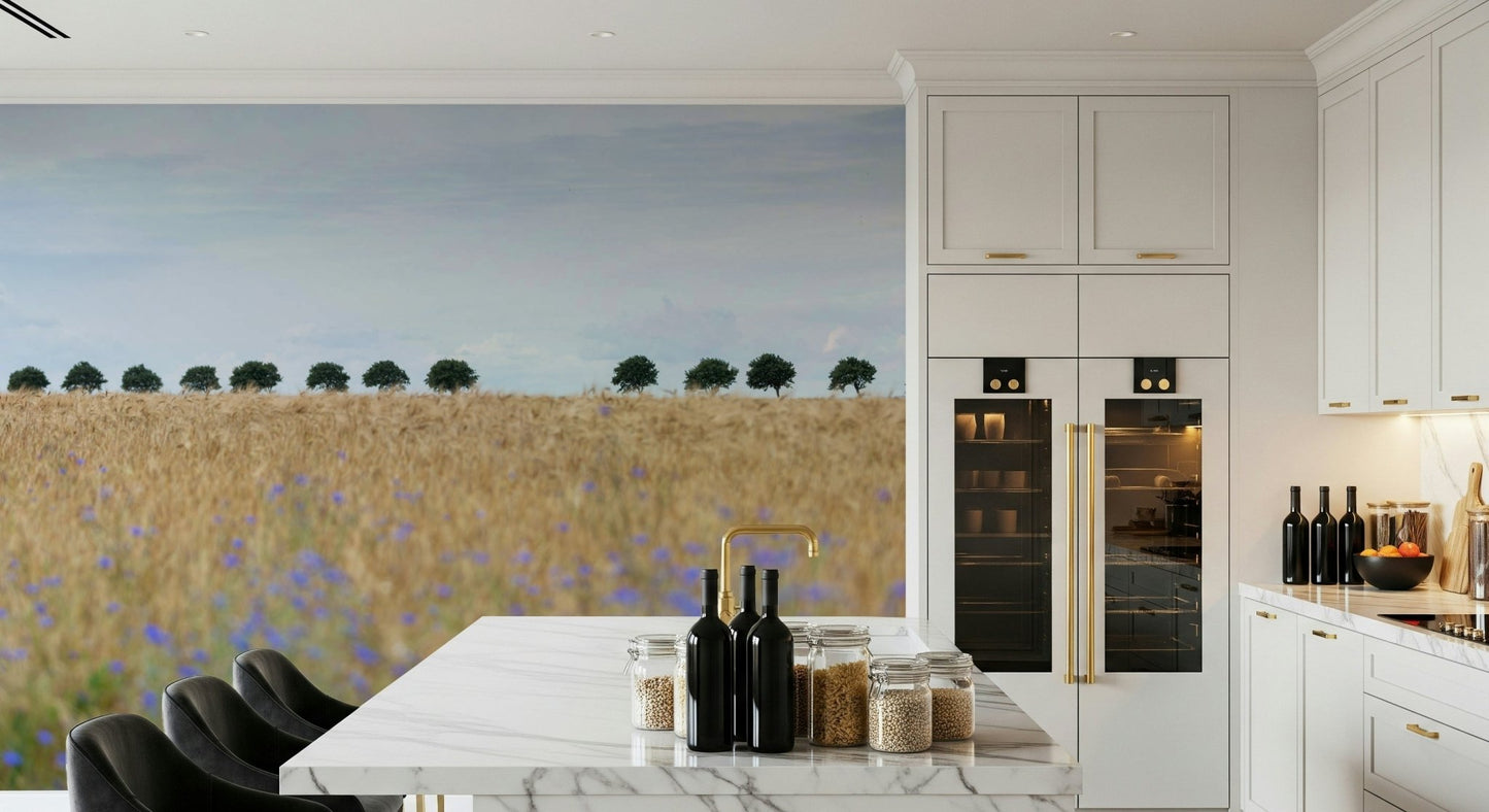 A serene rural landscape wall mural for your decor.