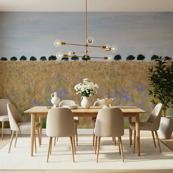 A beautiful golden field wallpaper mural with sunlit grass., GD5752