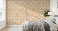 Bedroom with the golden symmetry wallpaper in vintage folk tonesGD9505