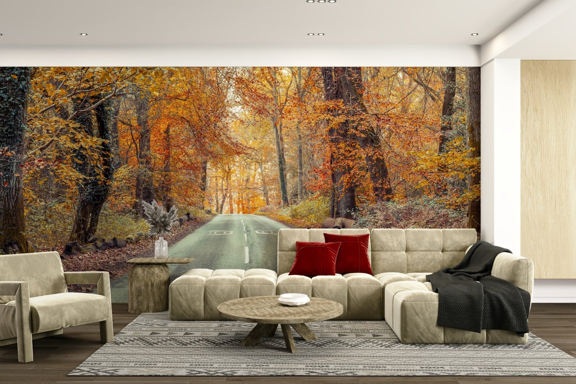 Golden trees lining a forest walkway, GD2027