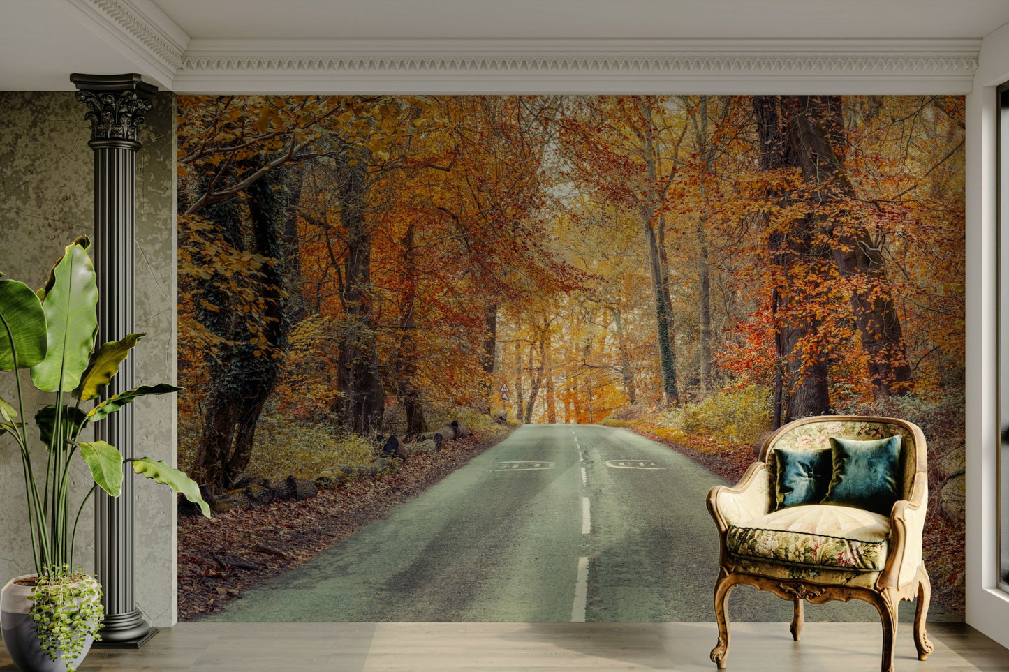 Autumn leaves forest path wall mural, GD2027