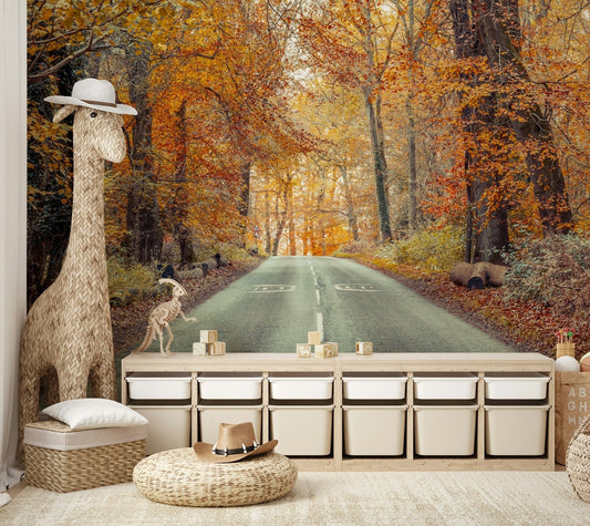 Golden Forest Path wall mural design

