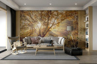 The colors are soft, muted tones of gold, brown, and green.

