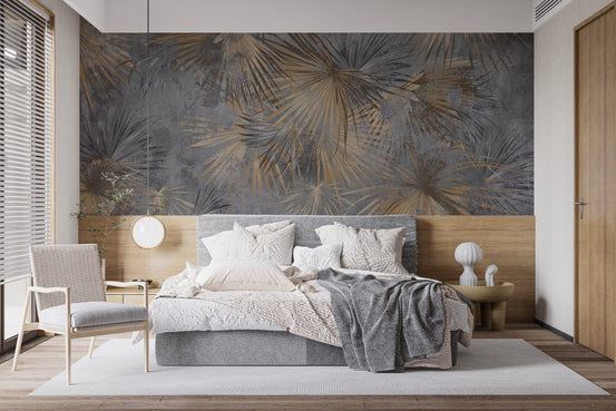 Golden frond mural with tropical elegance, B426