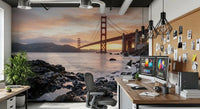 Soft horizon tones spread home office work area  in this Golden Gate sunset wall mural.GD9532