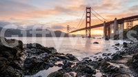 Dark stones scatter across the foreground of this Golden Gate Bridge wall mural.GD9532