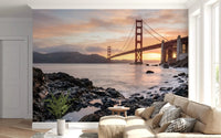 Pink and peach cloud bands ride above the bridge on this Golden Gate wall mural.GD9532