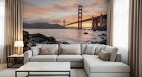 Rocky shoreline meets bridge silhouette in the study through this Golden Gate wall mural.GD9532