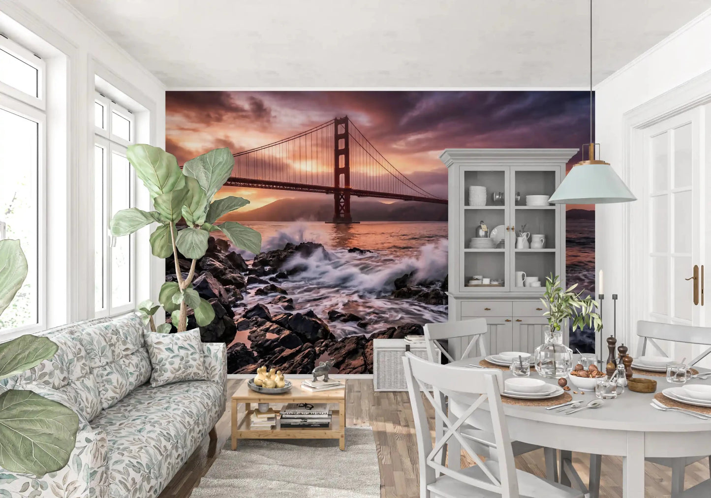 Coastal sunset wall mural with Golden Gate Sunset Serenade bridge scene, GD9255