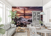 Coastal sunset wall mural with Golden Gate Sunset Serenade bridge scene, GD9255