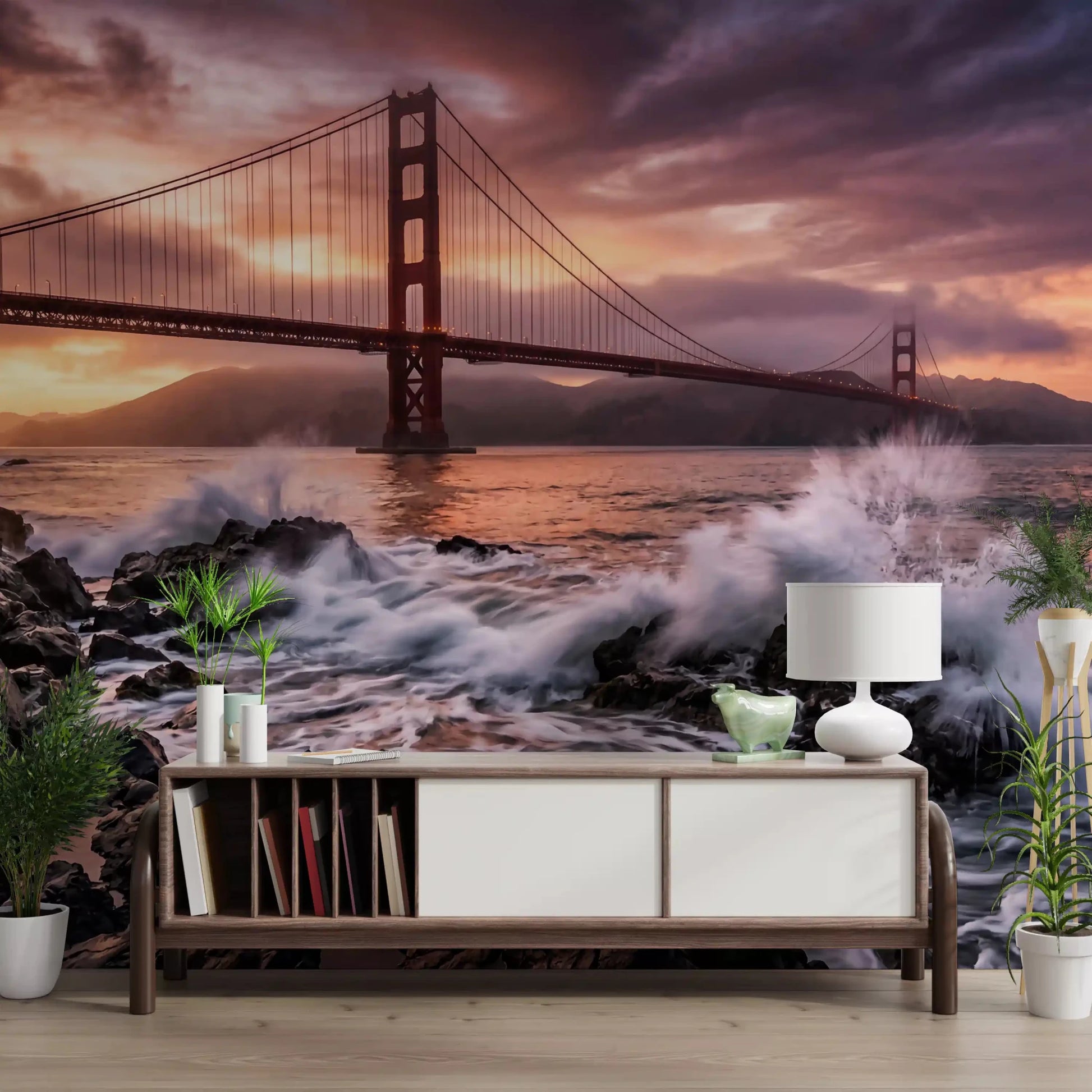 Bridge sunset wall mural with Golden Gate Sunset Serenade vibrant sky, GD9255